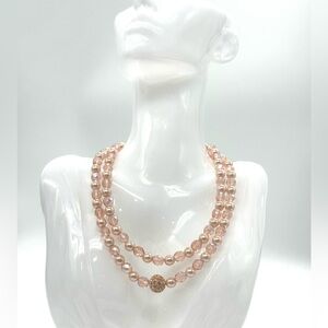 Vintage Joan Rivers 30" Borealis Pink Beaded Cream Pearl and Beaded Necklace
